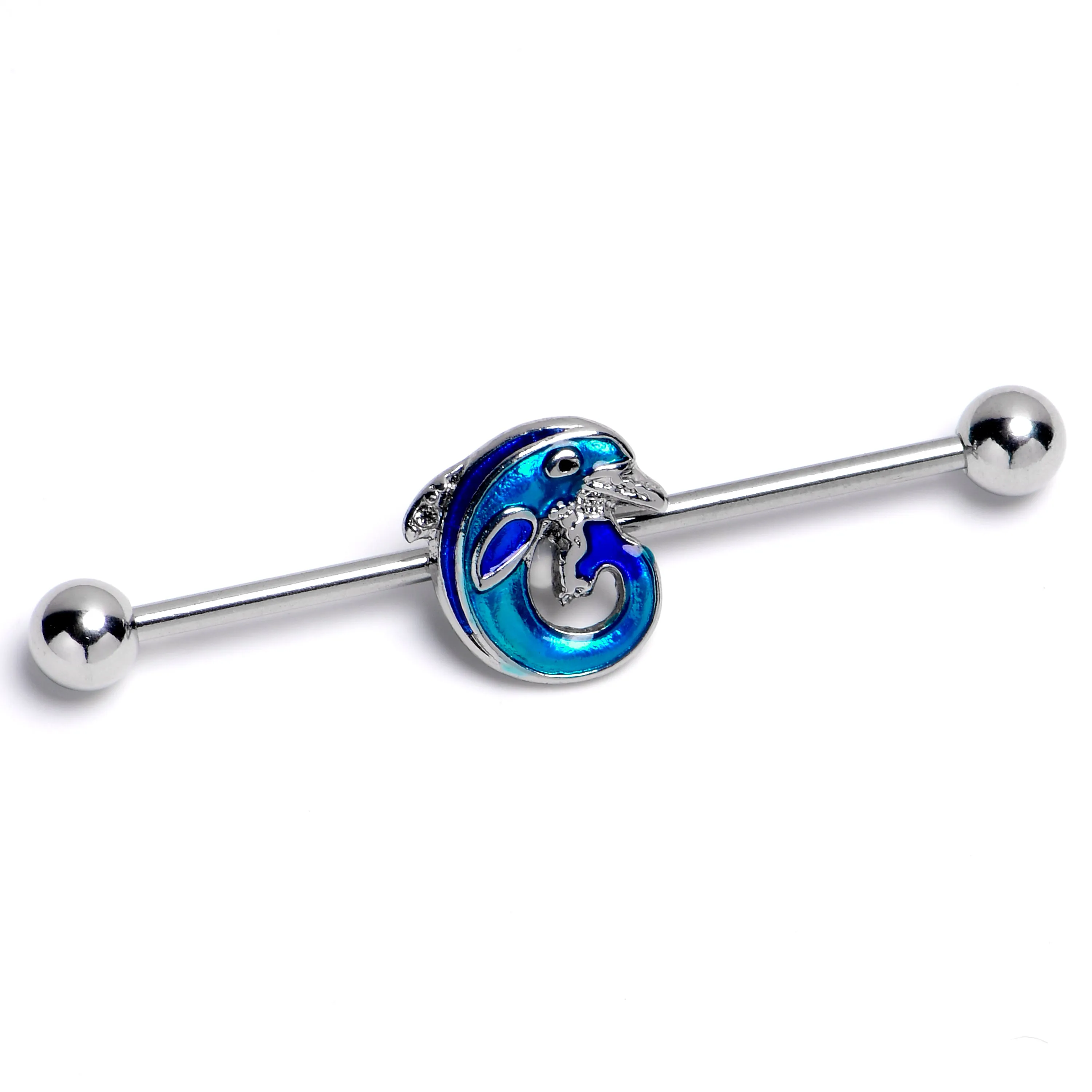 14 Gauge Dolphin Blue Beauty Industrial Barbell 38mm
