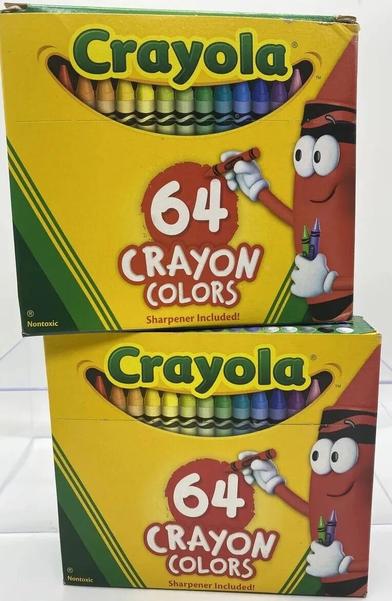 (2) Crayola Crayons In Flip Top Box Pack Sharpener, 64 Crayon Colors COMBINESHIP