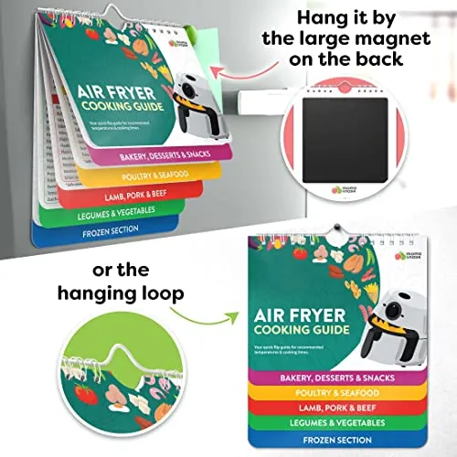 Air Fryer Cheat Sheet Magnets Cooking Guide Booklet - Air Fryer Magnetic Cheat Sheet Set Cooking Times Chart - Cookbooks Instant Air Fryer Accessories Oven Cooking Pot Temp Guide Kitchen Conversion