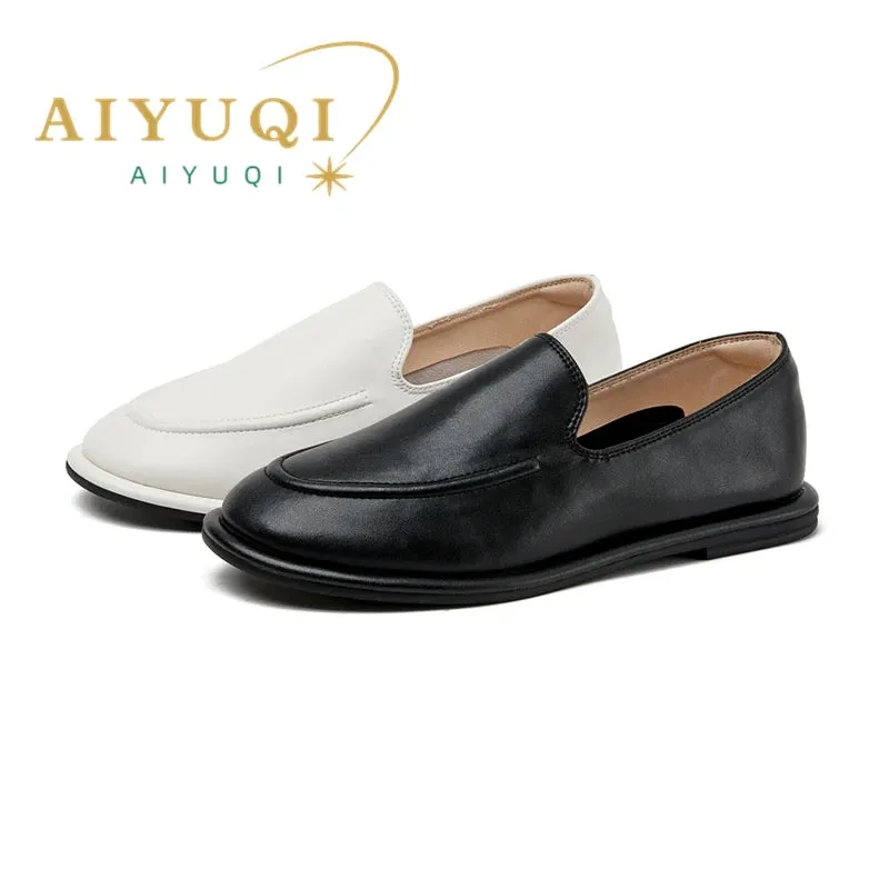 AIYUQI Women’s Loafers – 2024 New Spring Round Toe Slip-On Shoes, Genuine Leather Soft Flats for Women