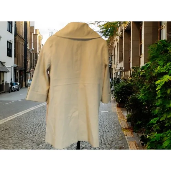 Ann Taylor Size Large Shawl Collar Tan Mid-length Lined Raincoat Jacket Coat