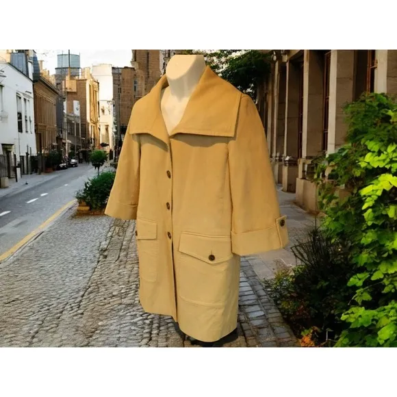 Ann Taylor Size Large Shawl Collar Tan Mid-length Lined Raincoat Jacket Coat