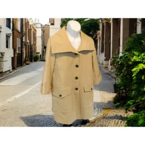 Ann Taylor Size Large Shawl Collar Tan Mid-length Lined Raincoat Jacket Coat