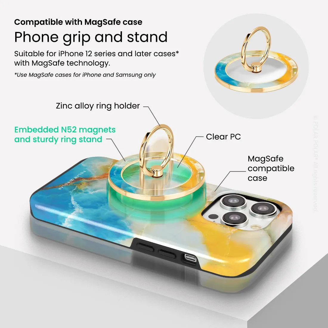 Aqua Sunlight - Golden MagSafe Phone Grip and Ring Holder Stand