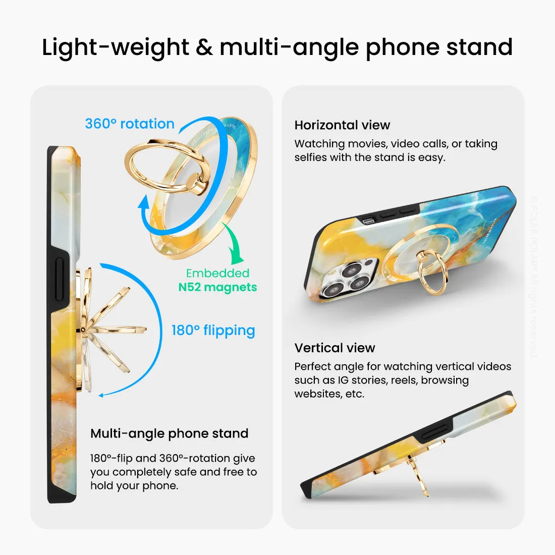 Aqua Sunlight - Golden MagSafe Phone Grip and Ring Holder Stand