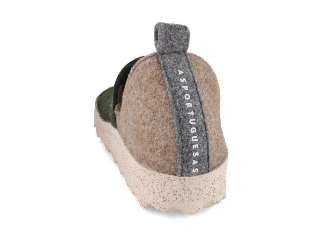 ASPORTUGUESAS Women Felt Slippers 'City', green taupe