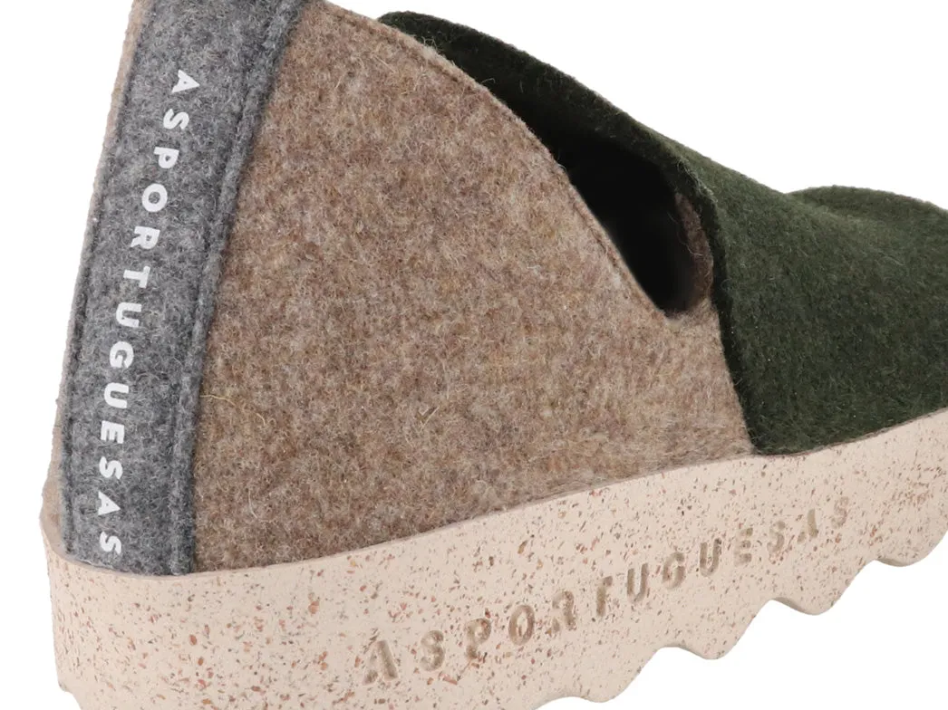 ASPORTUGUESAS Women Felt Slippers 'City', green taupe
