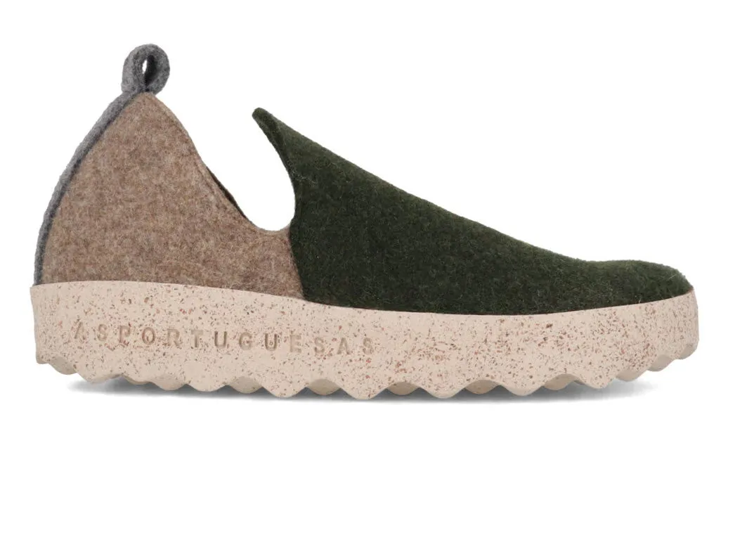 ASPORTUGUESAS Women Felt Slippers 'City', green taupe