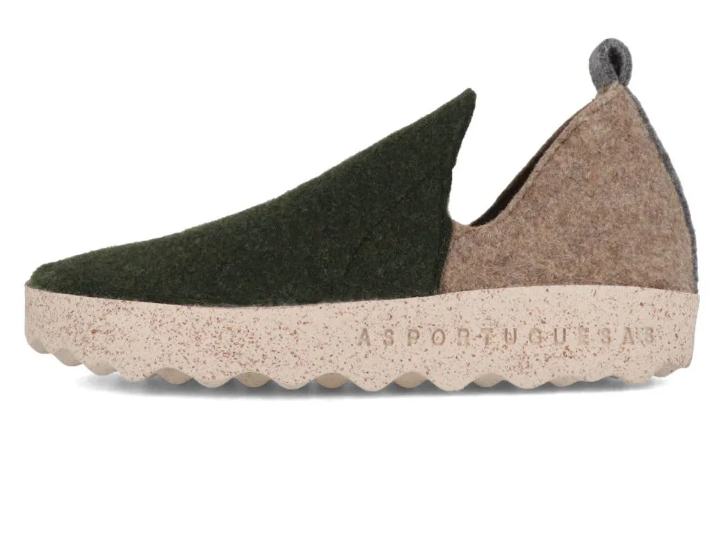 ASPORTUGUESAS Women Felt Slippers 'City', green taupe