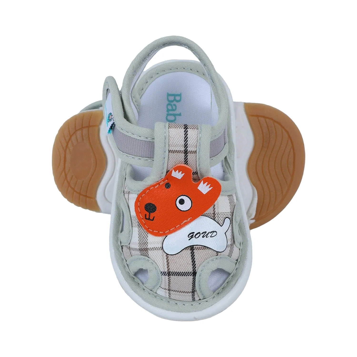 Baby Moo Cute Puppy Checked Chu-Chu Sound Breathable Anti-Skid Sandals - Multicolour