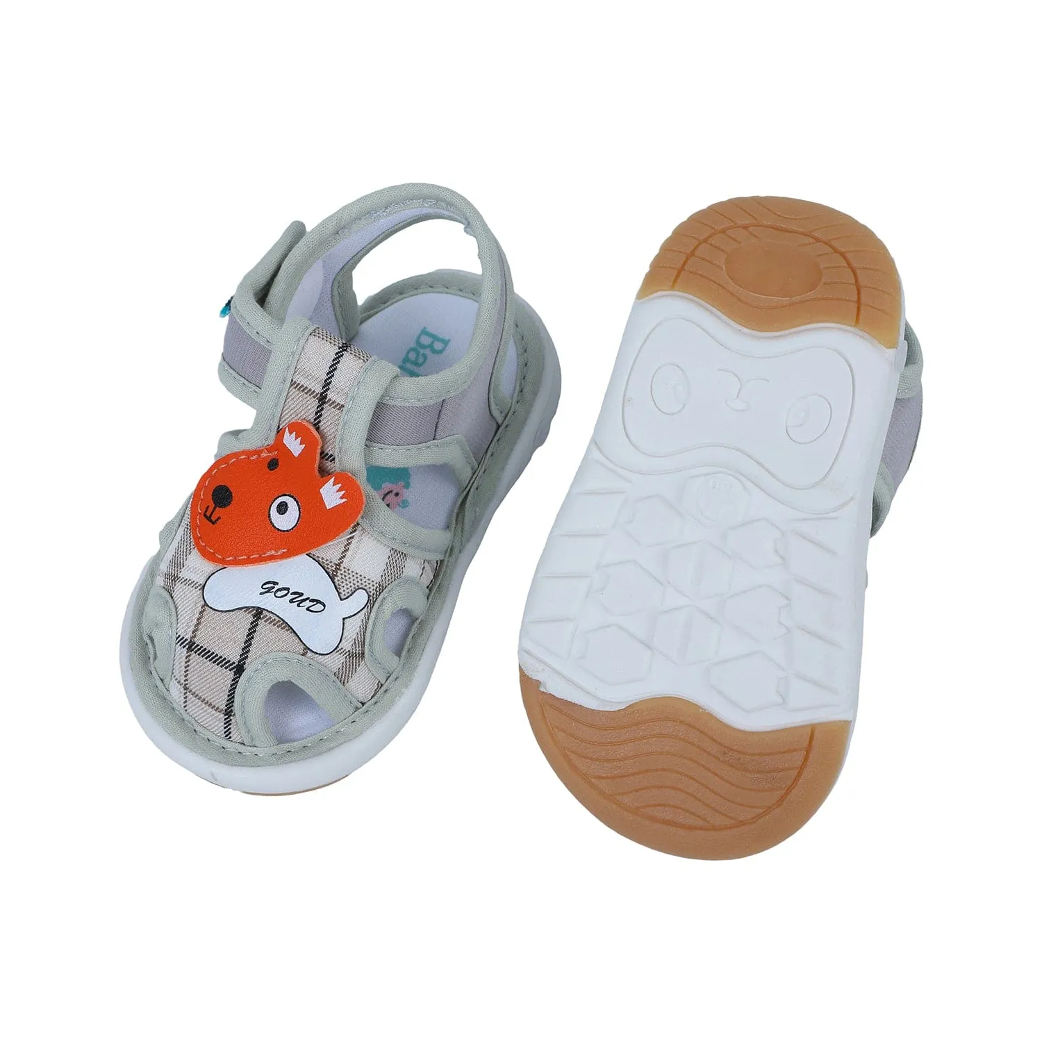 Baby Moo Cute Puppy Checked Chu-Chu Sound Breathable Anti-Skid Sandals - Multicolour
