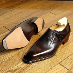 Bespoke Handmade Calf Leather Whole Cut Formal Dress Men's Fashion Shoes
