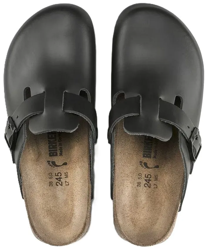 Birkenstock Boston Super Grip Clog - Black Leather | Comfortable Cork Footbed