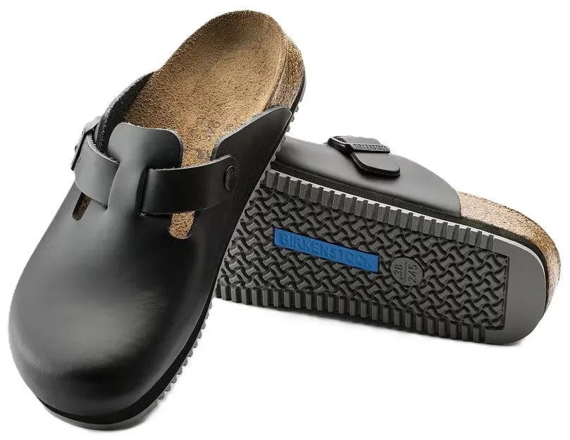 Birkenstock Boston Super Grip Clog - Black Leather | Comfortable Cork Footbed