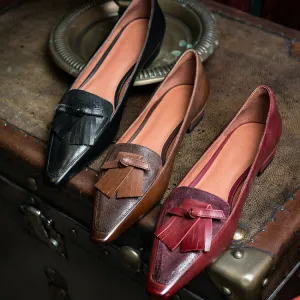 Black Fringe Leather Loafers #001022C
