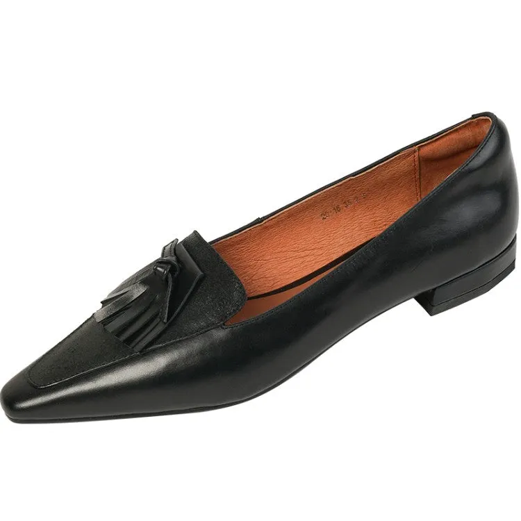 Black Fringe Leather Loafers #001022C
