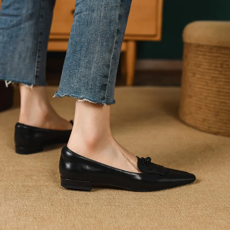 Black Fringe Leather Loafers #001022C