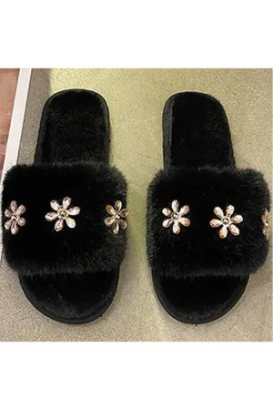 Black Plush Rhinestone Sipper