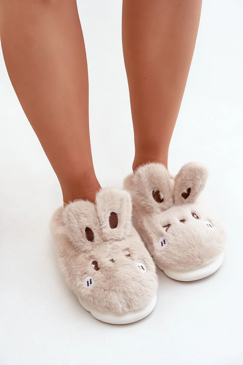 Charming women's furry slippers with a rabbit motif