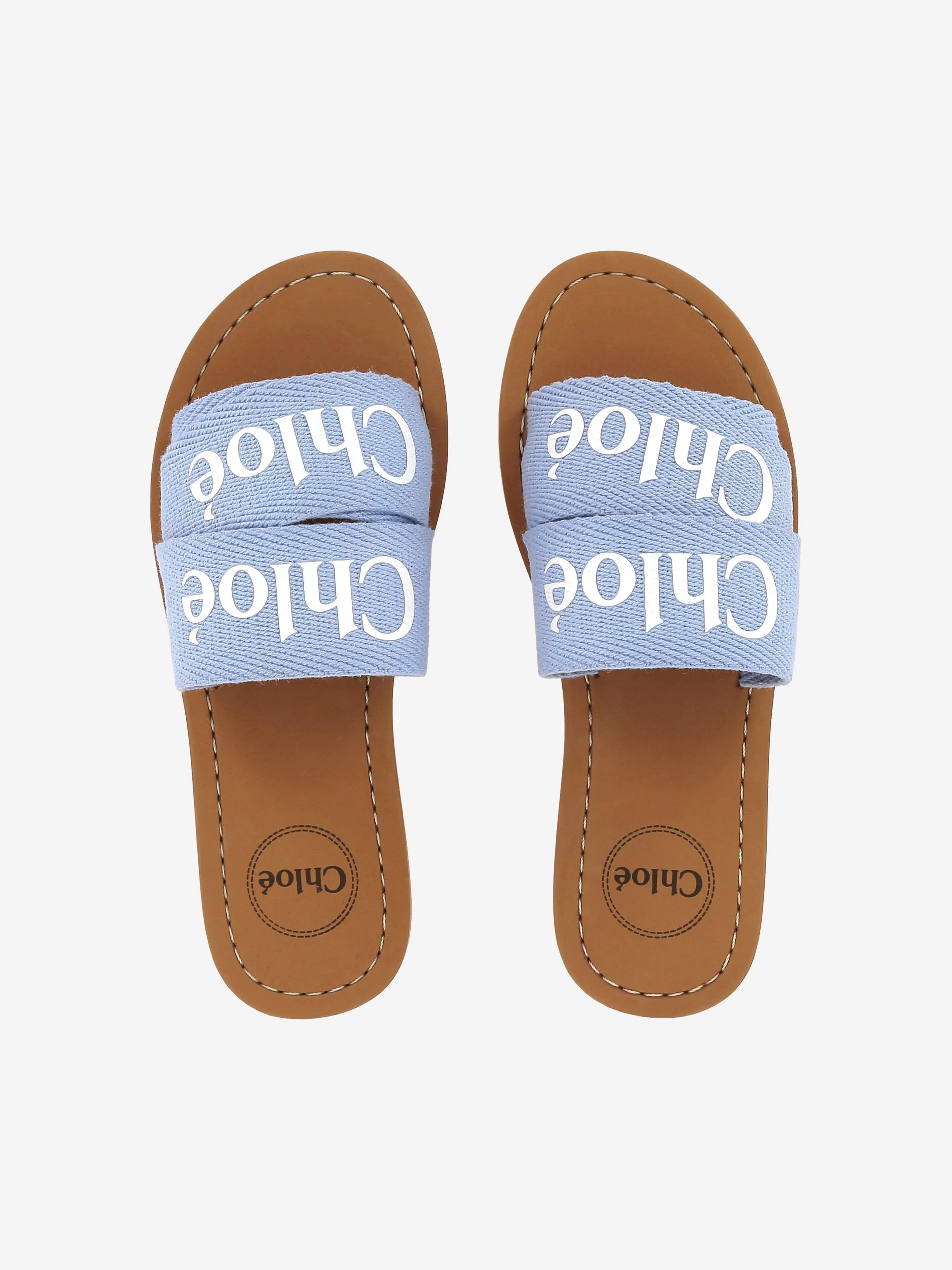 Chloé Girls Denim Logo Sliders in Blue