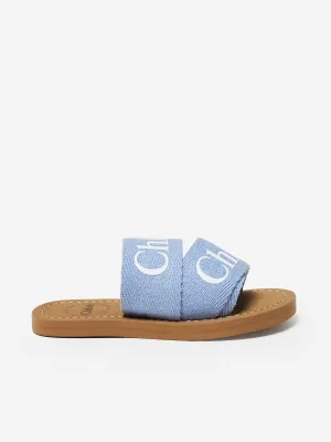 Chloé Girls Denim Logo Sliders in Blue