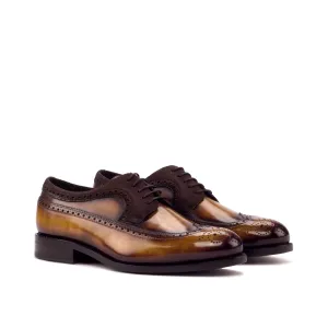 DapperFam Zephyr in Brown / Cognac Men's Italian Suede & Hand-Painted Patina Longwing Blucher