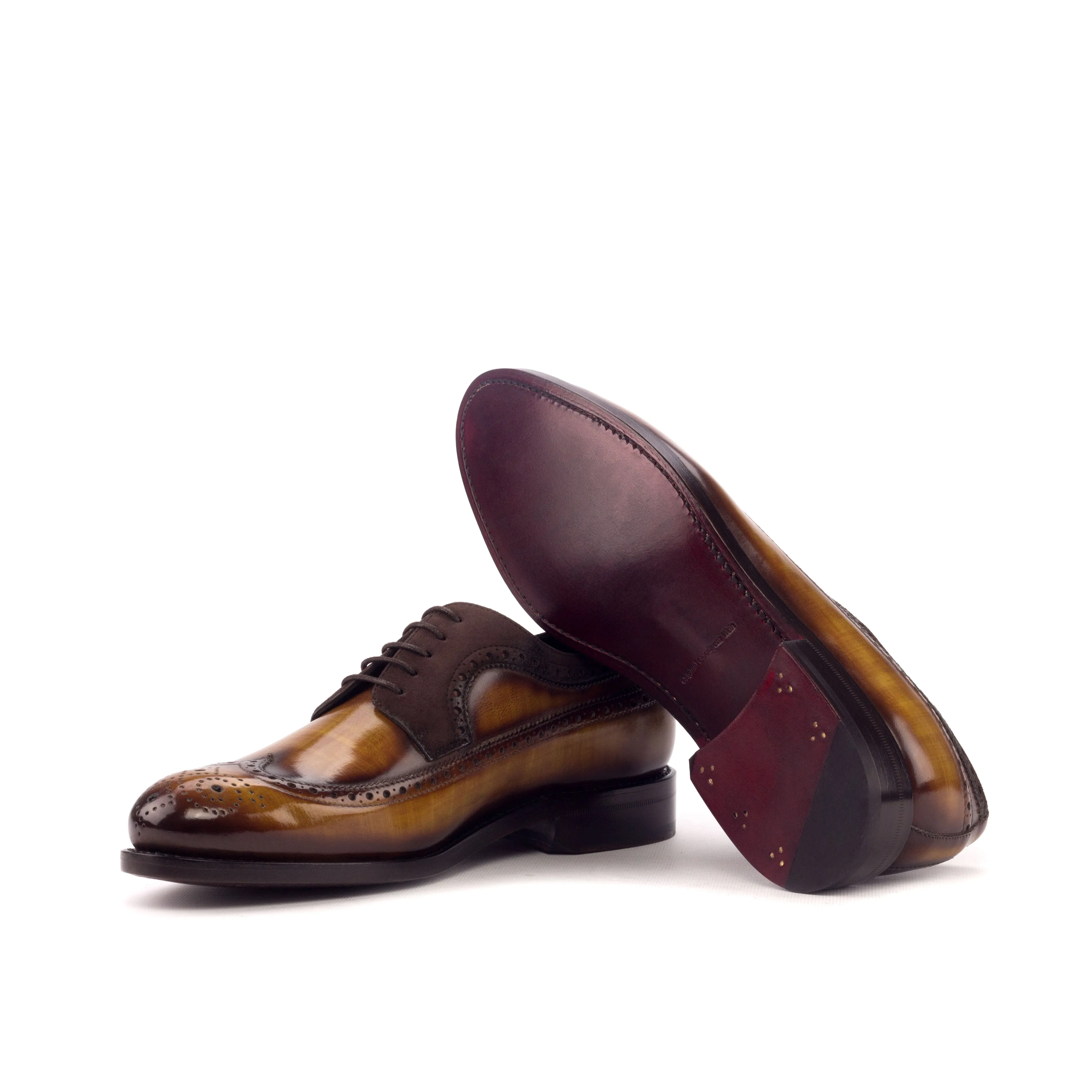DapperFam Zephyr in Brown / Cognac Men's Italian Suede & Hand-Painted Patina Longwing Blucher