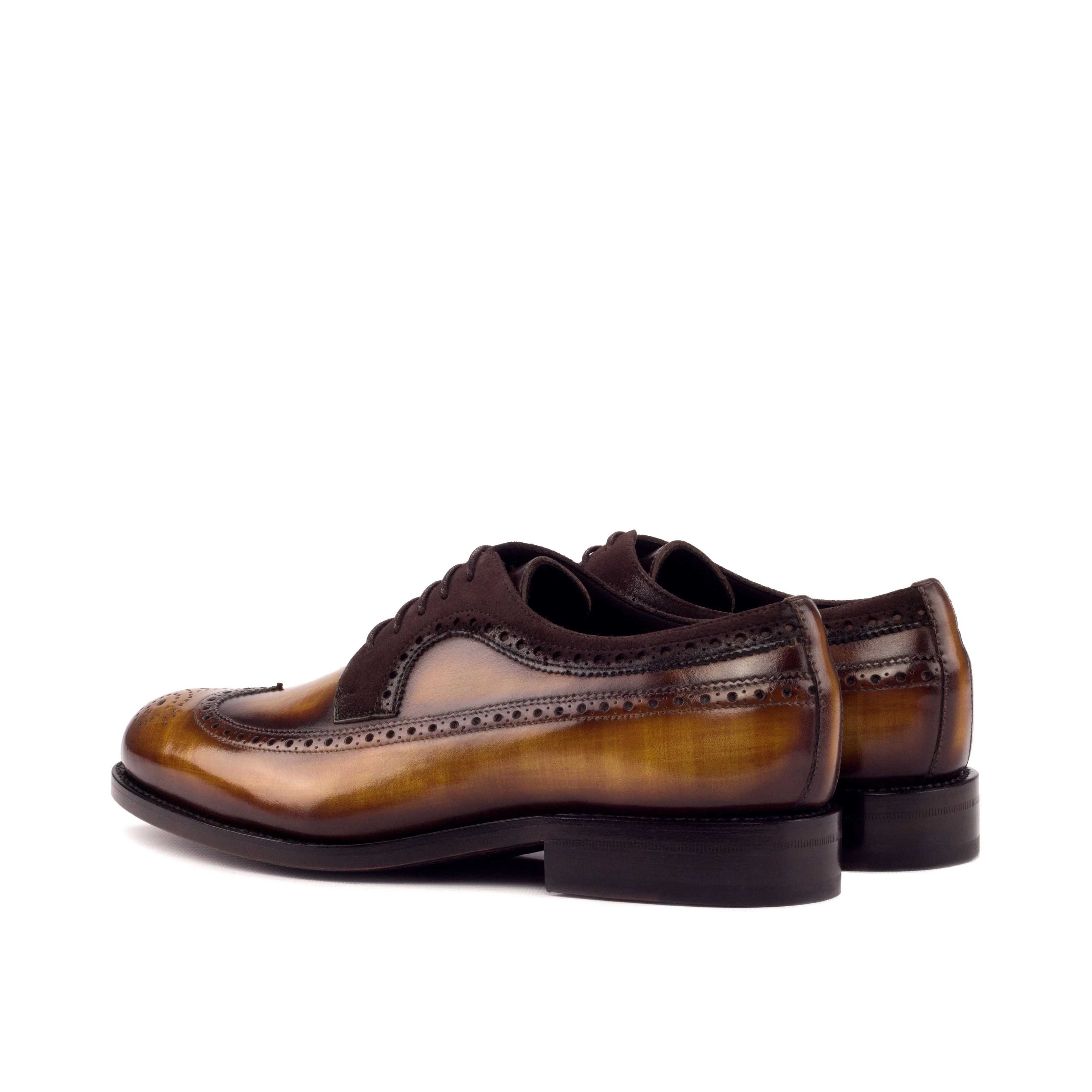 DapperFam Zephyr in Brown / Cognac Men's Italian Suede & Hand-Painted Patina Longwing Blucher
