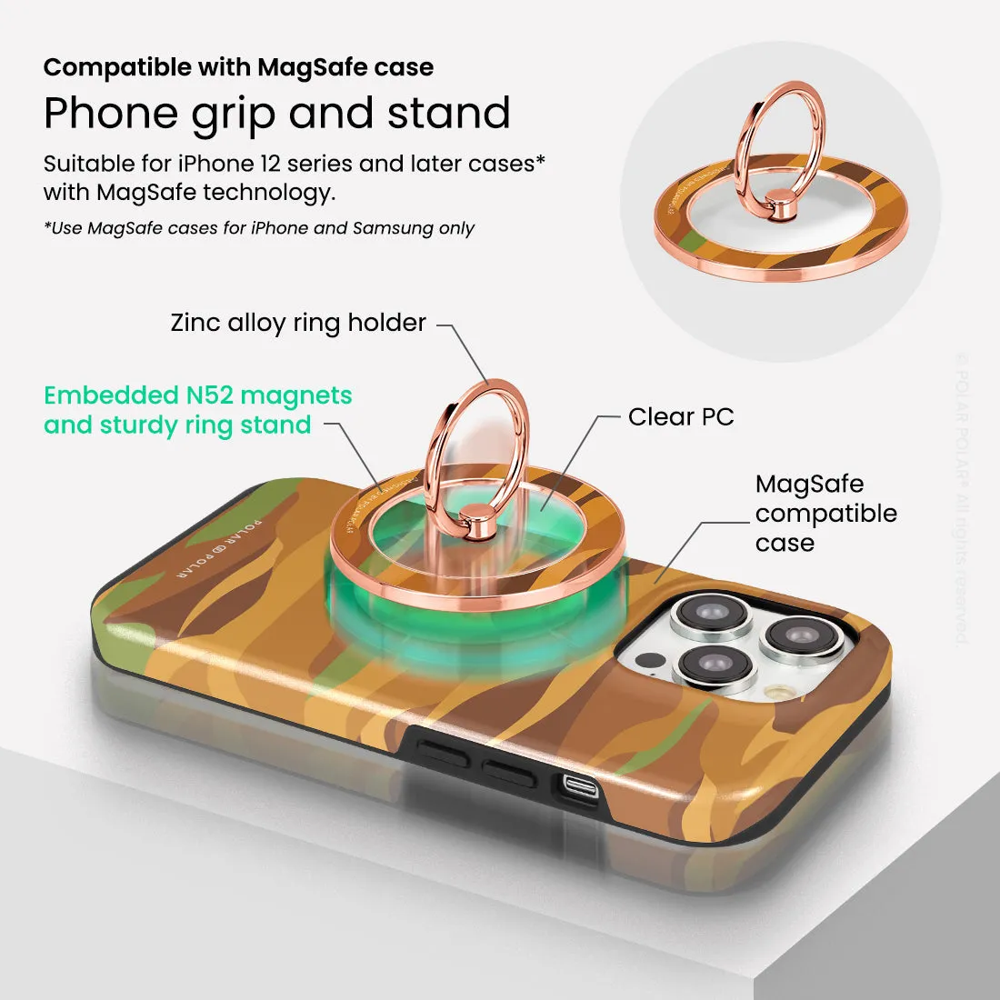Desert Camo - Rose Gold MagSafe Phone Grip and Ring Holder Stand