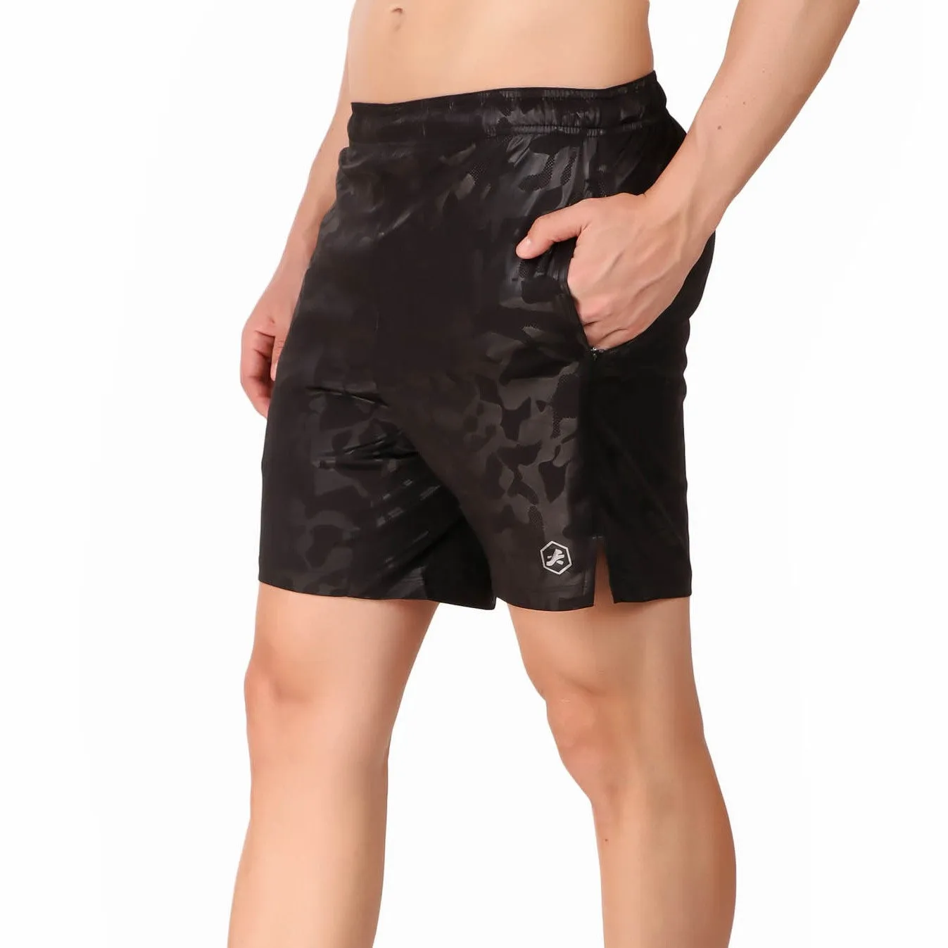 Emboss Performance Shorts For Men Zip Pockets (Black)