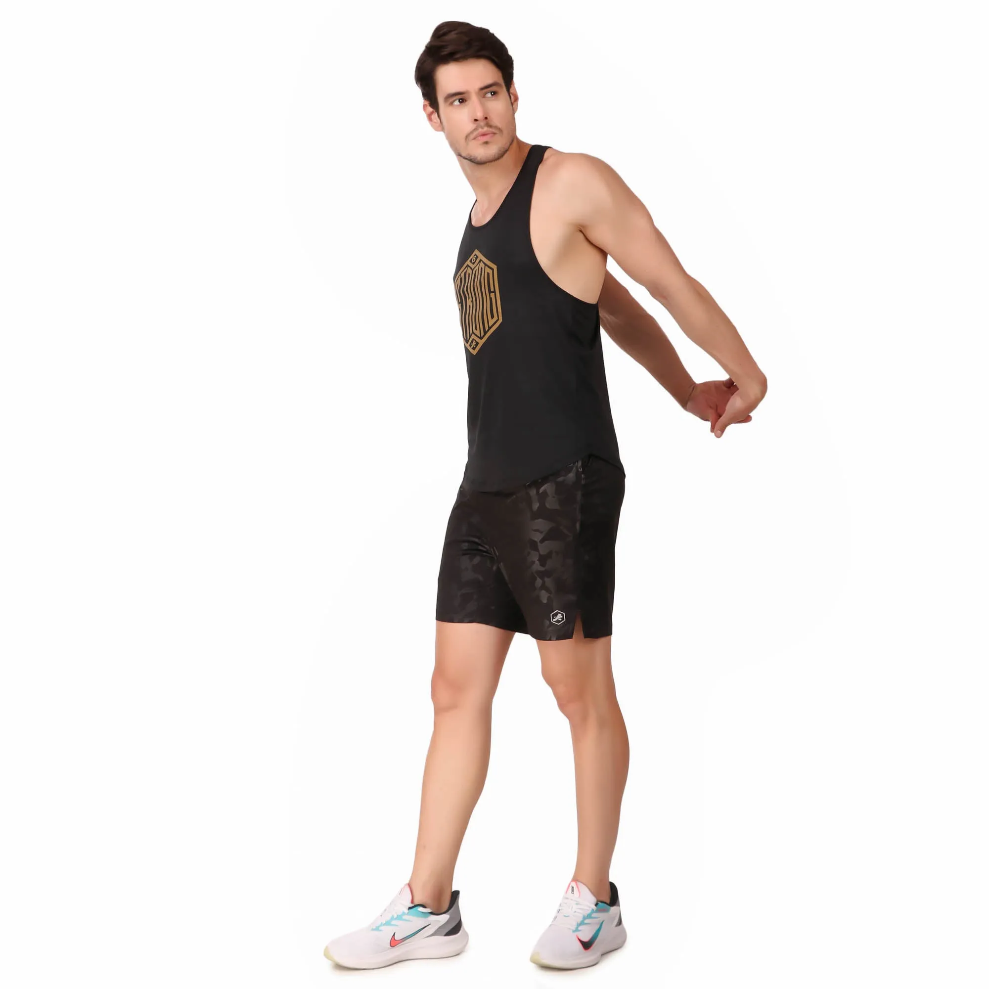 Emboss Performance Shorts For Men Zip Pockets (Black)