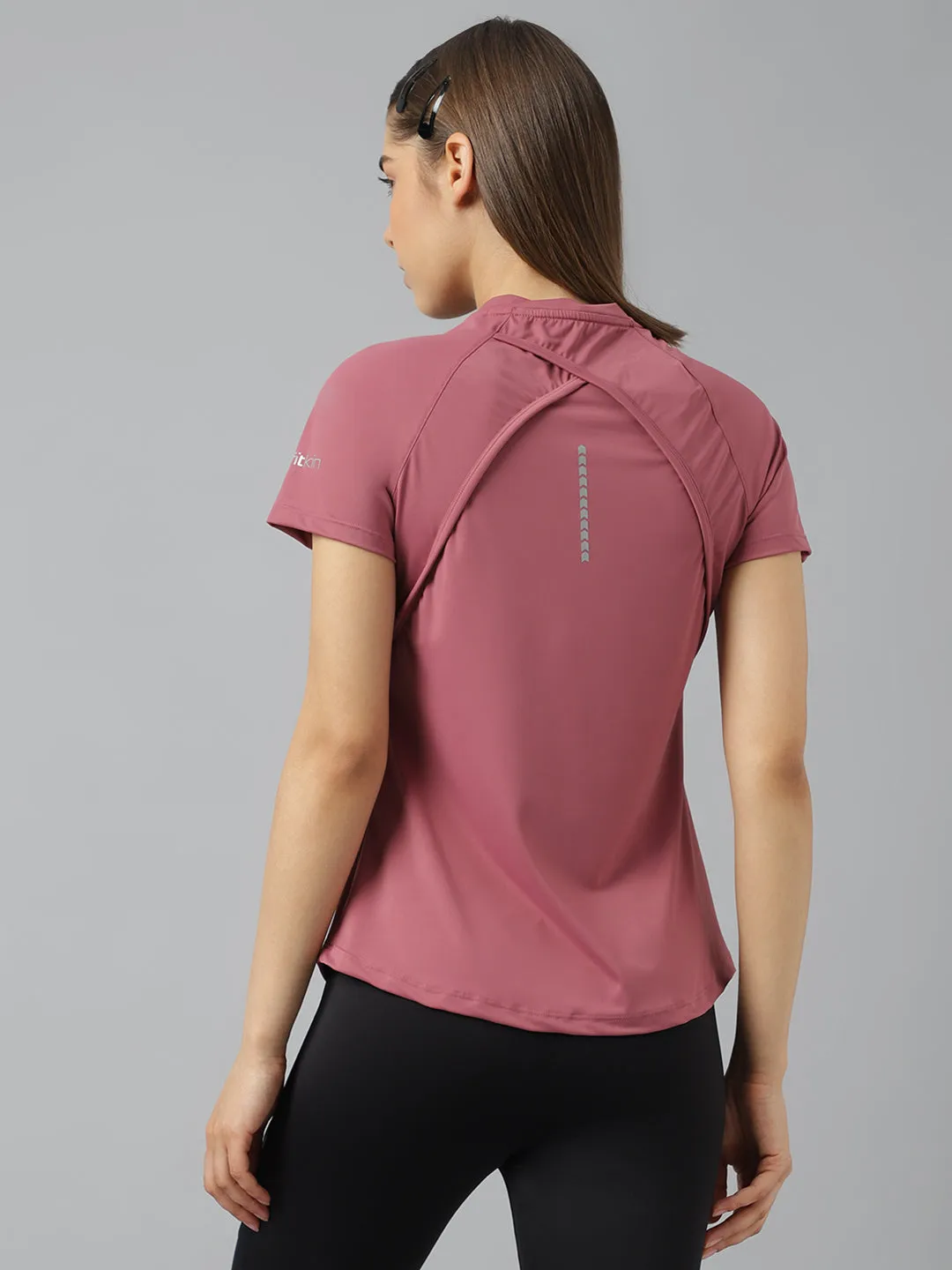 Fitkin women front zipper short sleeves t-shirt
