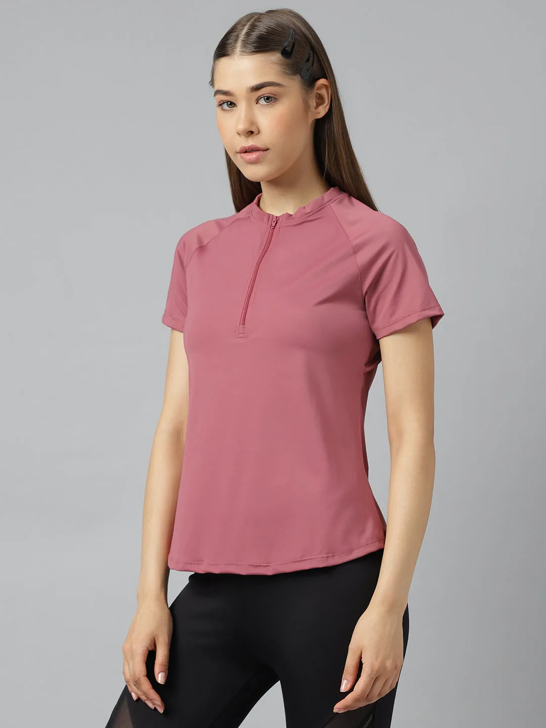 Fitkin women front zipper short sleeves t-shirt