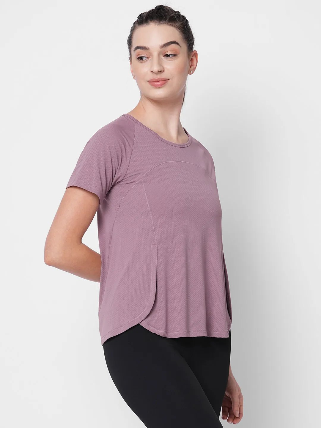 Fitkin women lavender side overlap style tshirt