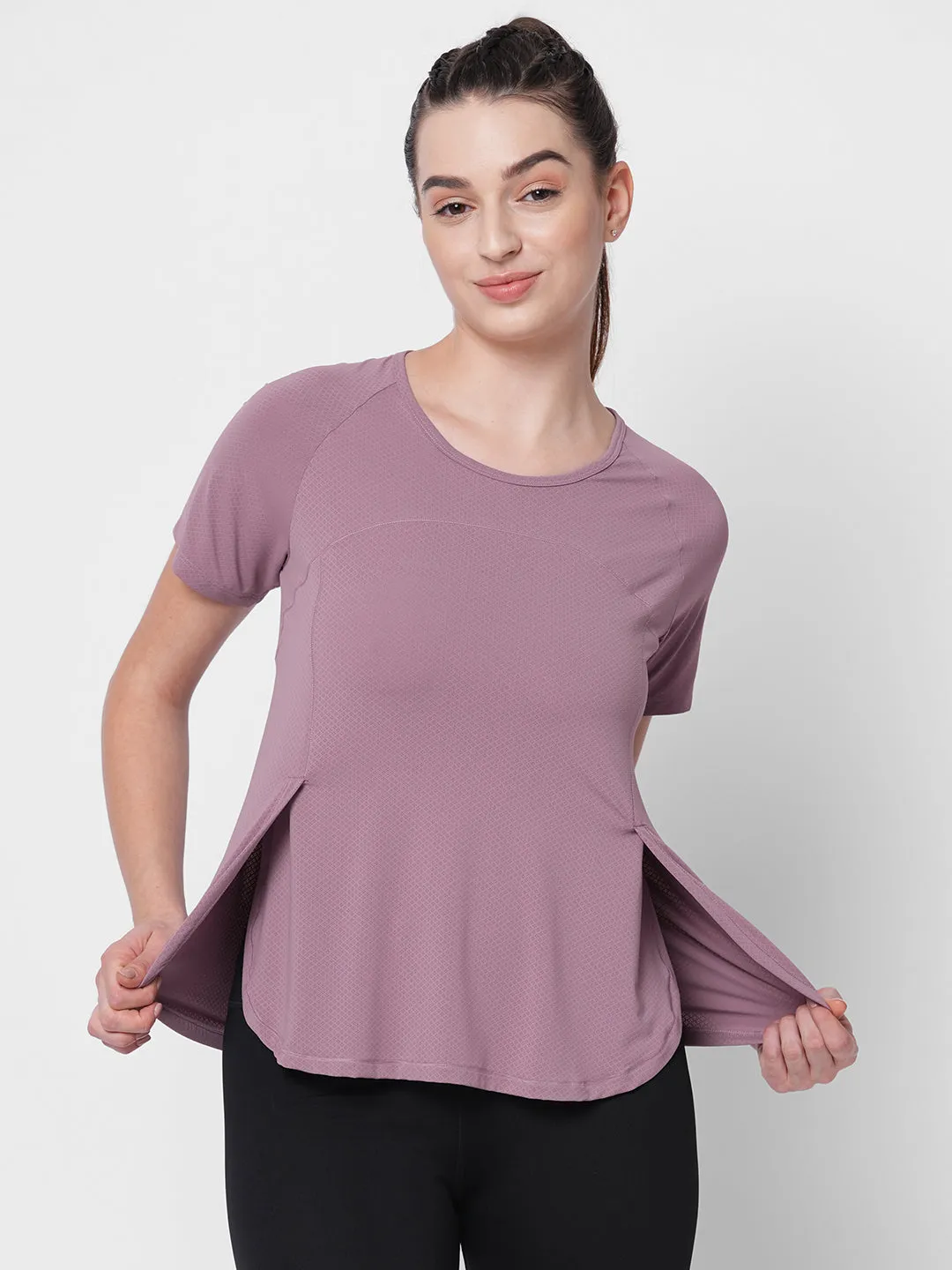 Fitkin women lavender side overlap style tshirt