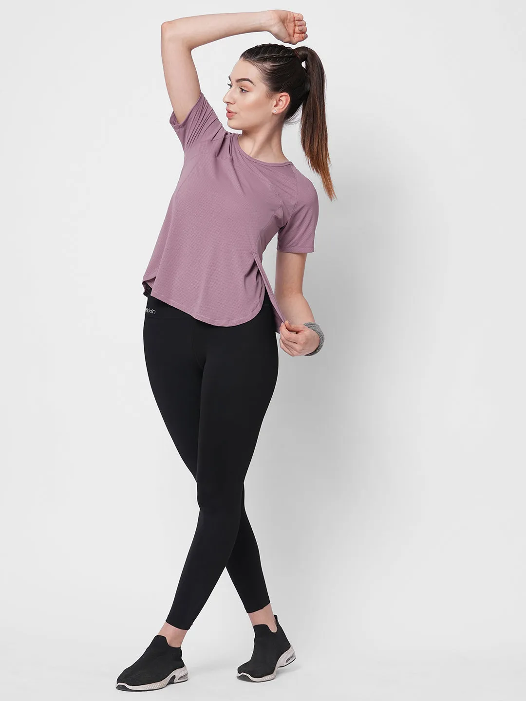 Fitkin women lavender side overlap style tshirt