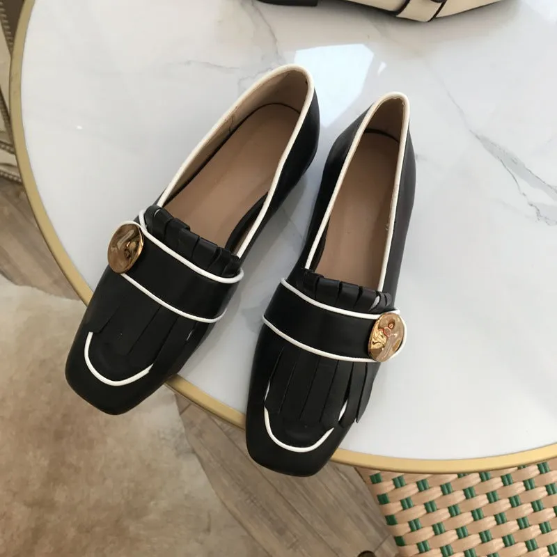 Fringed Small Square Toe All-match Flat Shoes Single Shoes