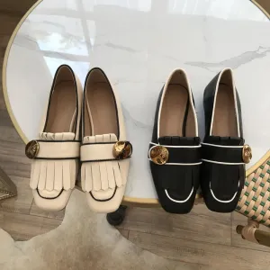 Fringed Small Square Toe All-match Flat Shoes Single Shoes