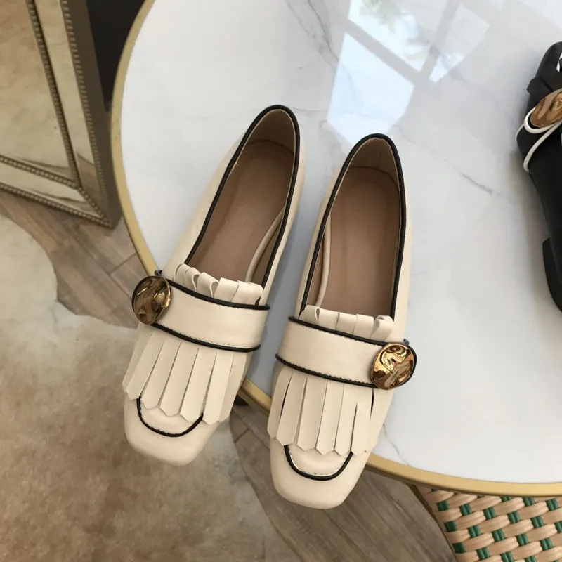 Fringed Small Square Toe All-match Flat Shoes Single Shoes