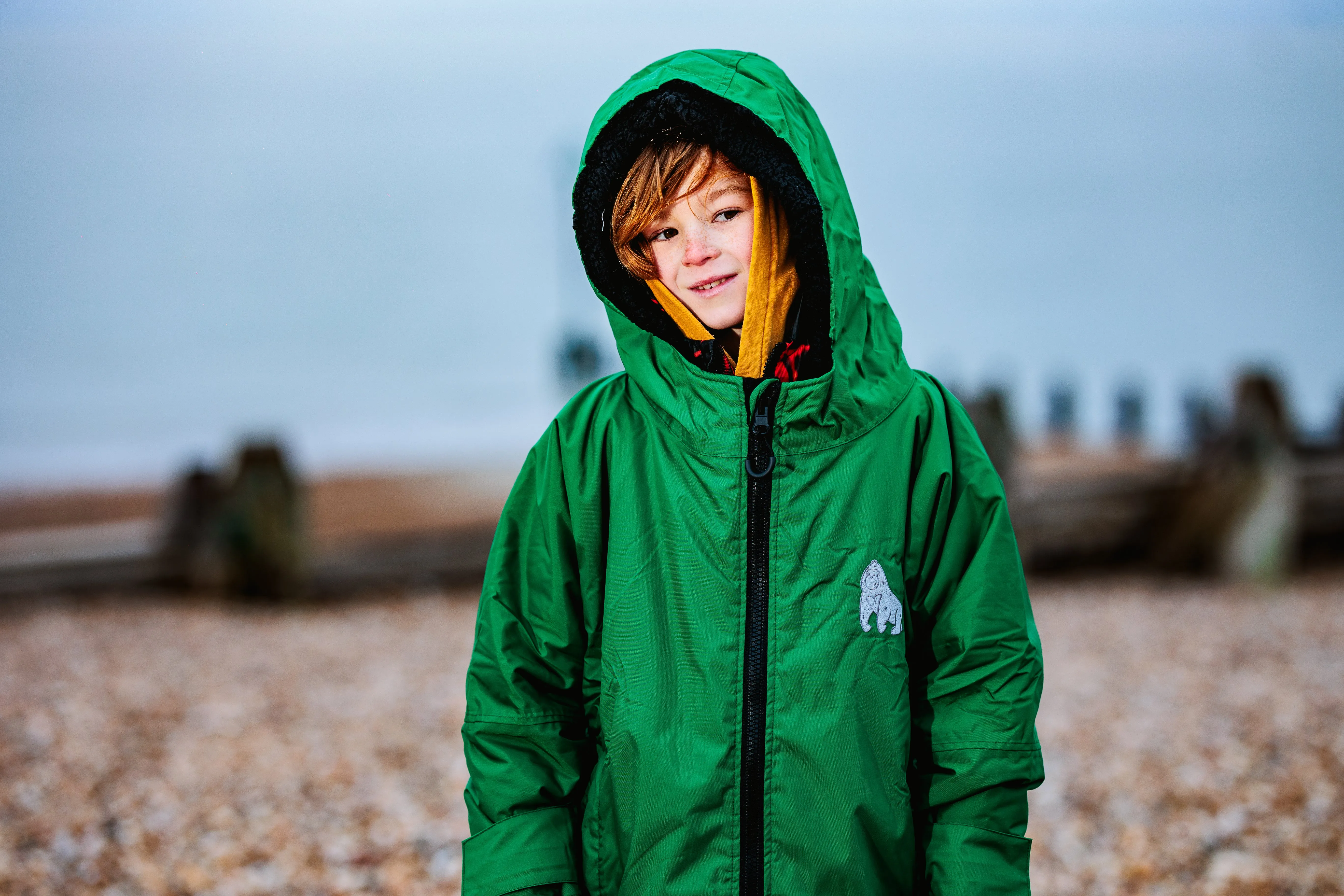 Full Zip ECO Waterproof Dry Changing Robe - Kids - Green (age 1 to 12)