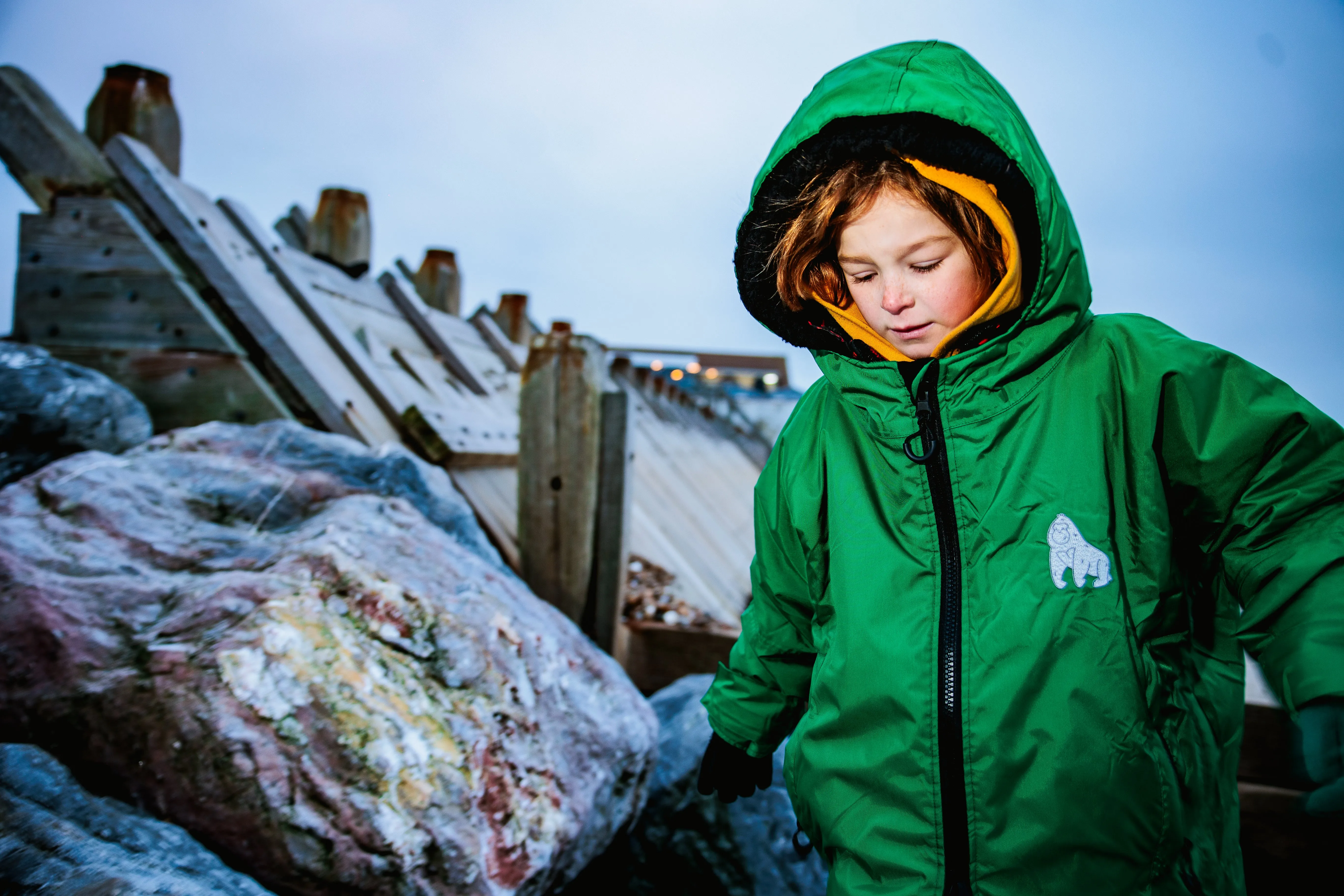 Full Zip ECO Waterproof Dry Changing Robe - Kids - Green (age 1 to 12)