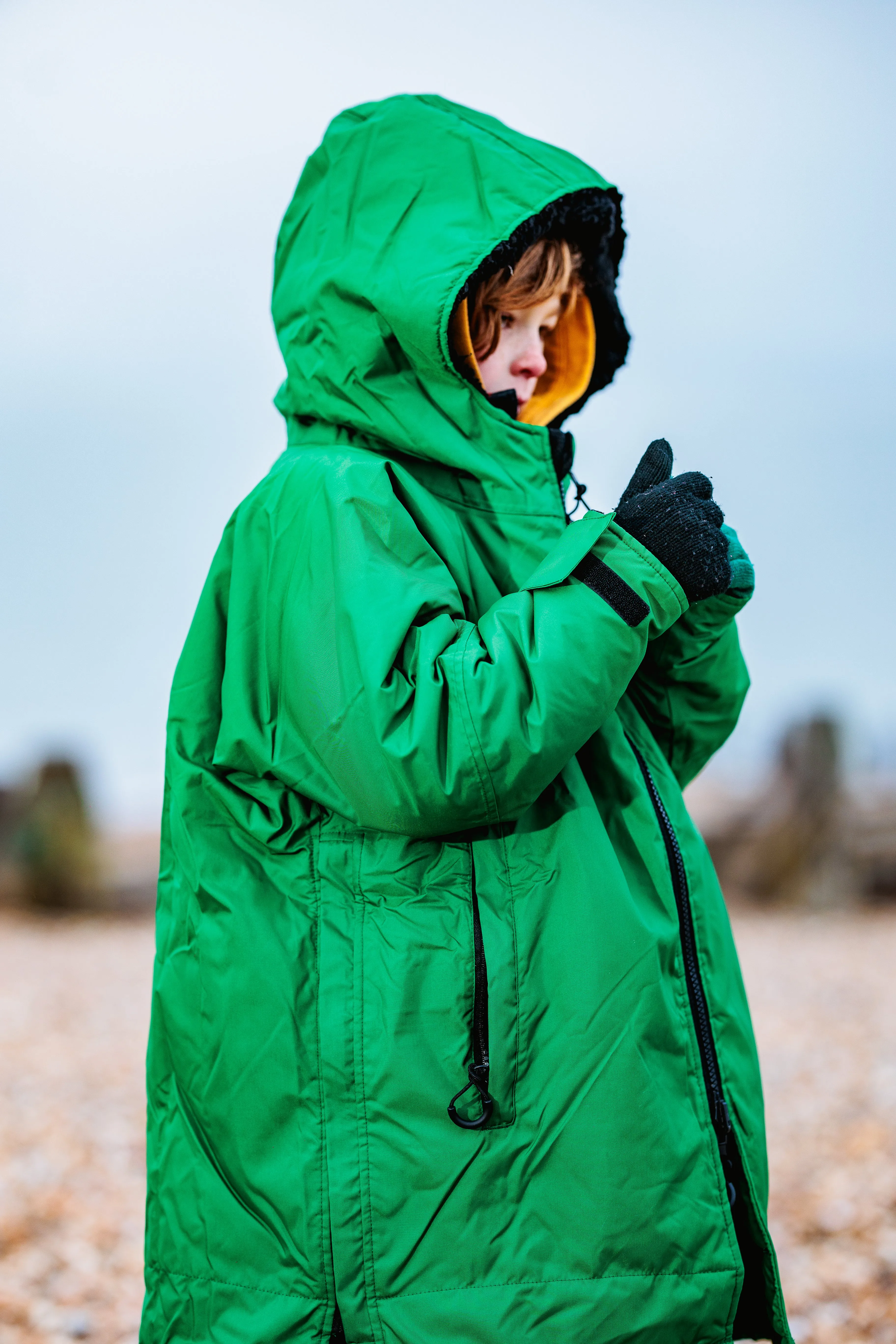 Full Zip ECO Waterproof Dry Changing Robe - Kids - Green (age 1 to 12)