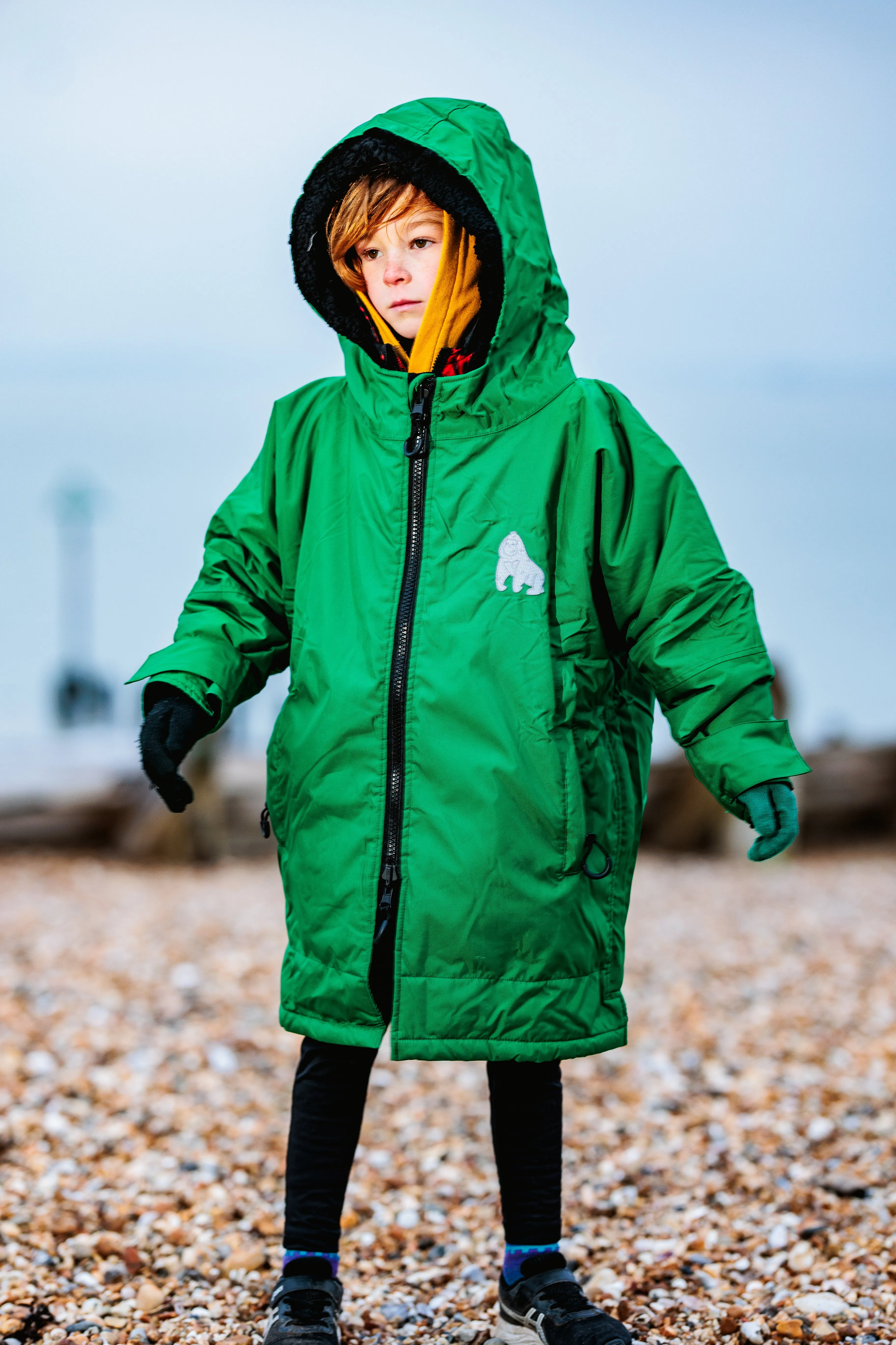 Full Zip ECO Waterproof Dry Changing Robe - Kids - Green (age 1 to 12)
