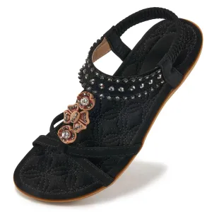 HARENC Women Sandals Flats Sandals for Women Comfortable Elastic Ankle Strap Beach Shoes