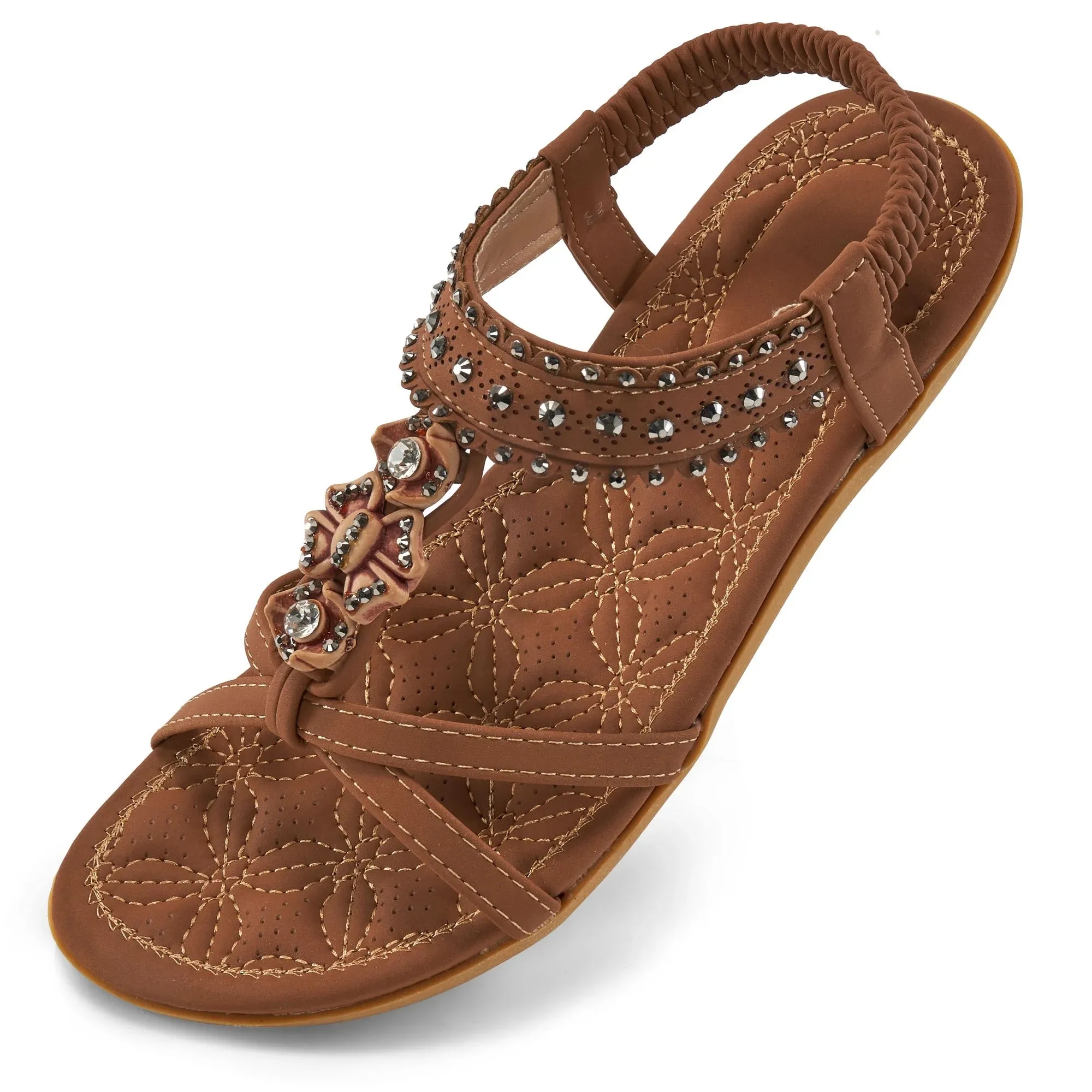 HARENC Women Sandals Flats Sandals for Women Comfortable Elastic Ankle Strap Beach Shoes