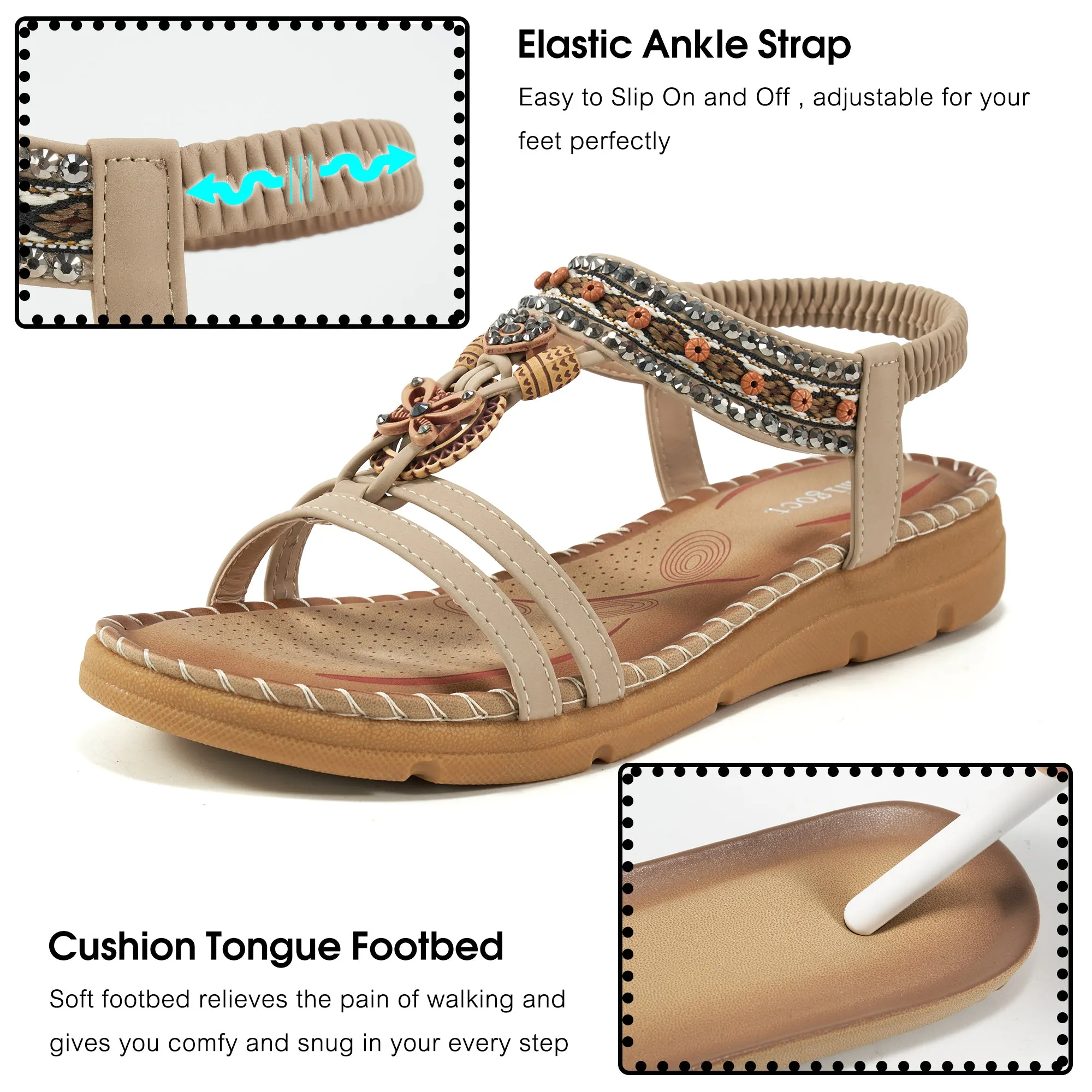 Harence Flat Sandals Women Dressy Summer Sandals Open Toe Rhinestone