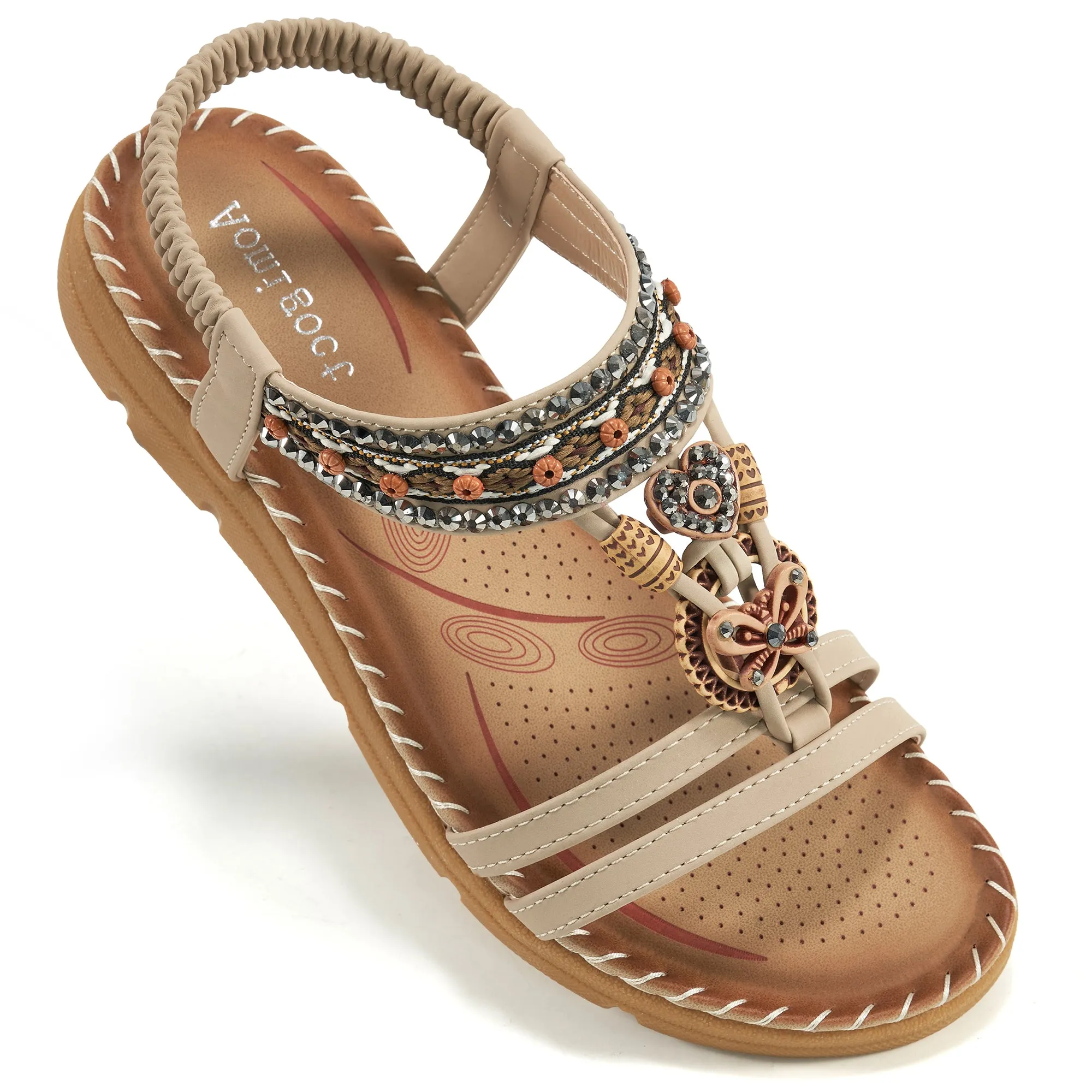 Harence Flat Sandals Women Dressy Summer Sandals Open Toe Rhinestone