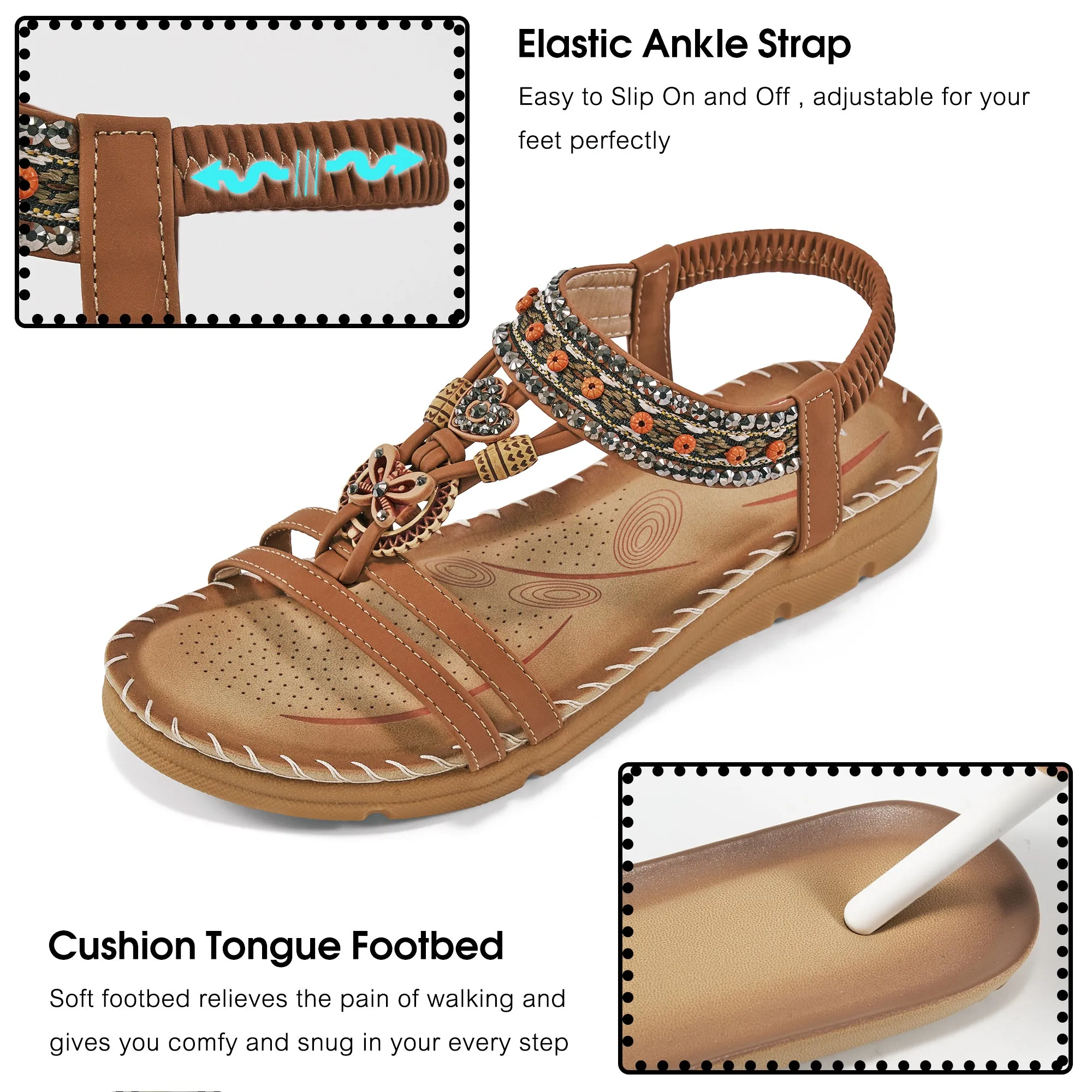 Harence Flat Sandals Women Dressy Summer Sandals Open Toe Rhinestone