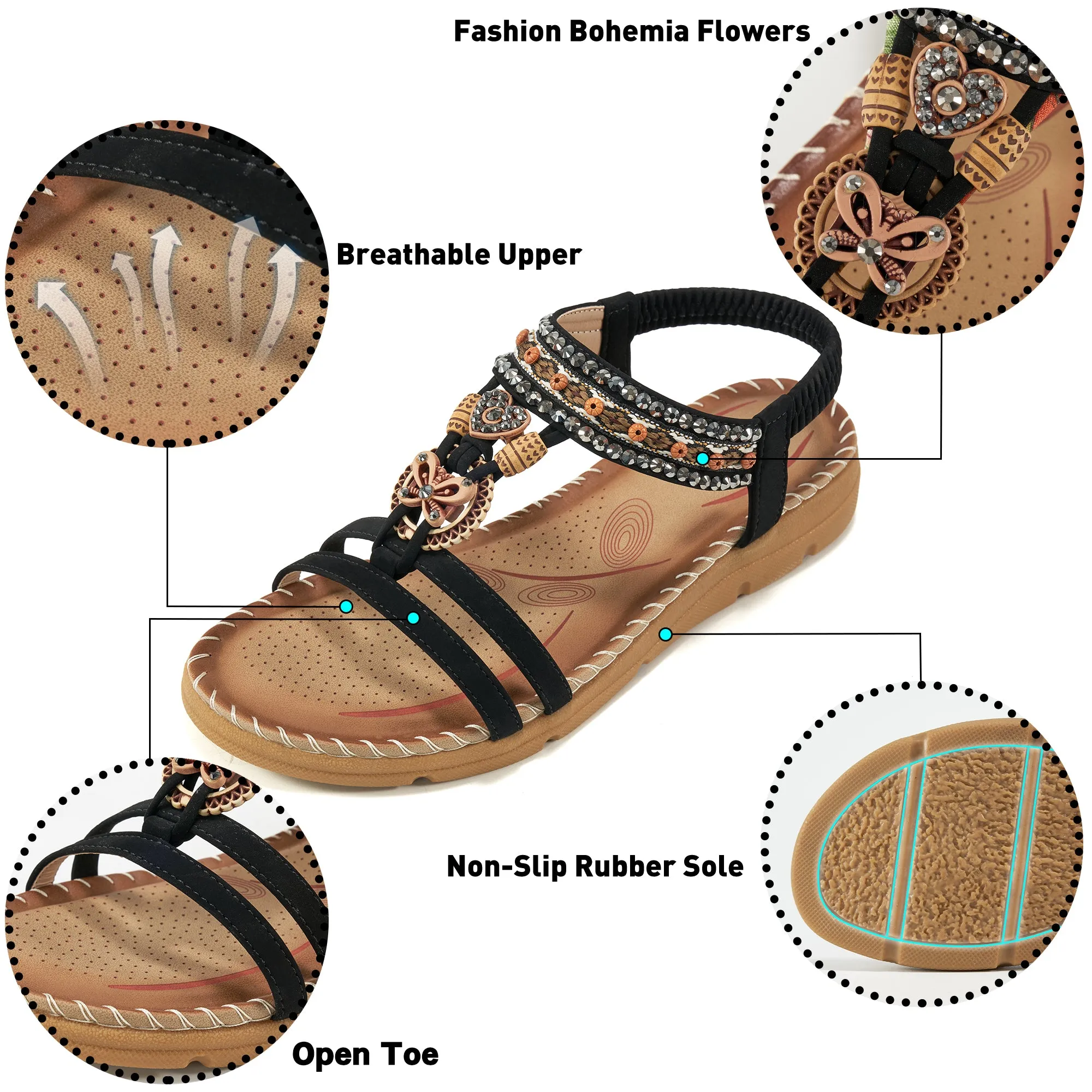 Harence Flat Sandals Women Dressy Summer Sandals Open Toe Rhinestone