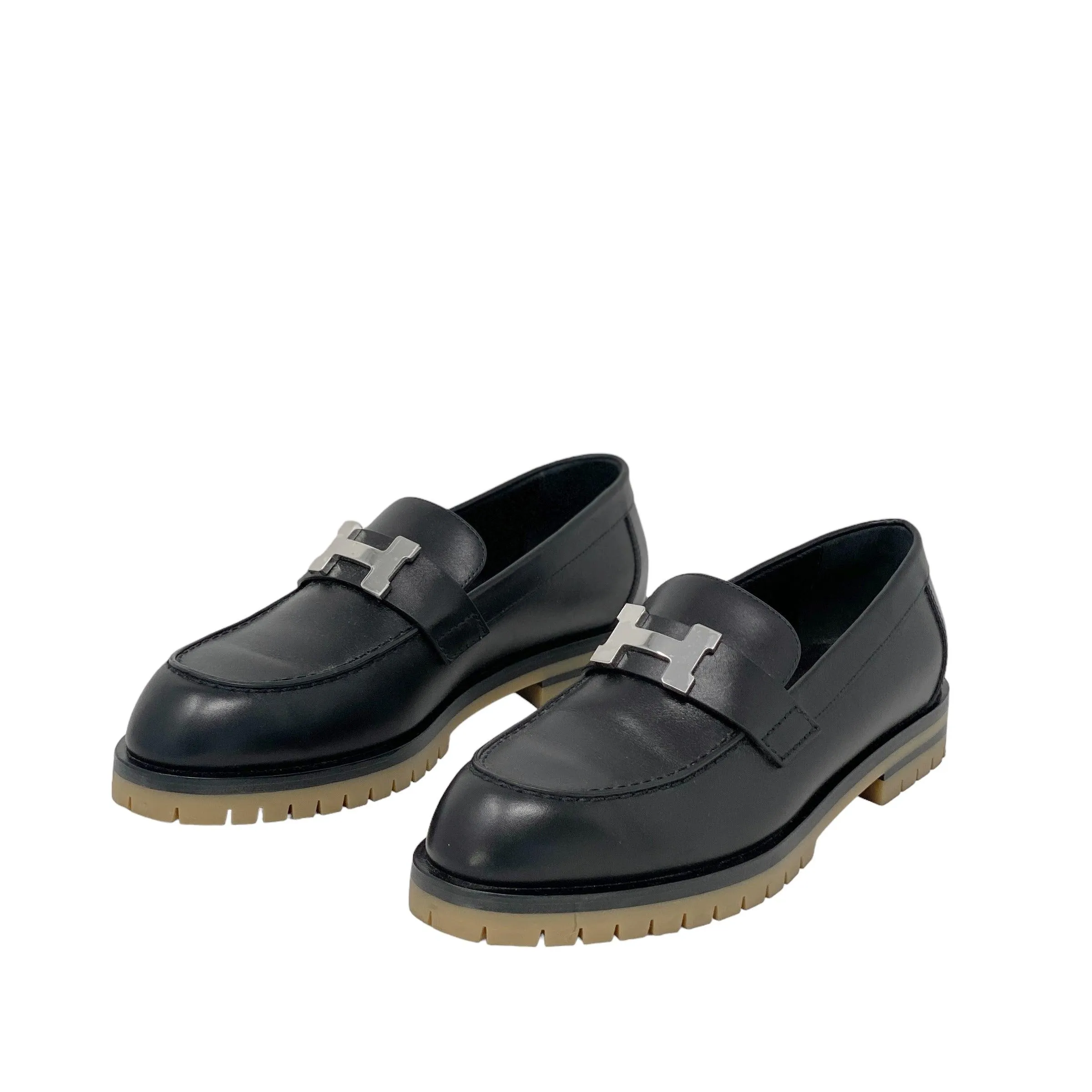Hermes Noir Faubourg Loafers 35.5